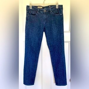 ANTHROPOLOGIE unique dark denim jeans, Pilcro-stretch feel, light blue speckles